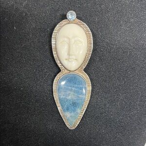 Chris Bales Elligators sterling silver  Blue and Ivory Face Pendant Necklace